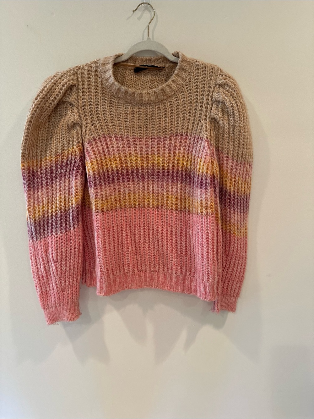 Vero Moda Pink and Beige Striped Crewneck Sweater